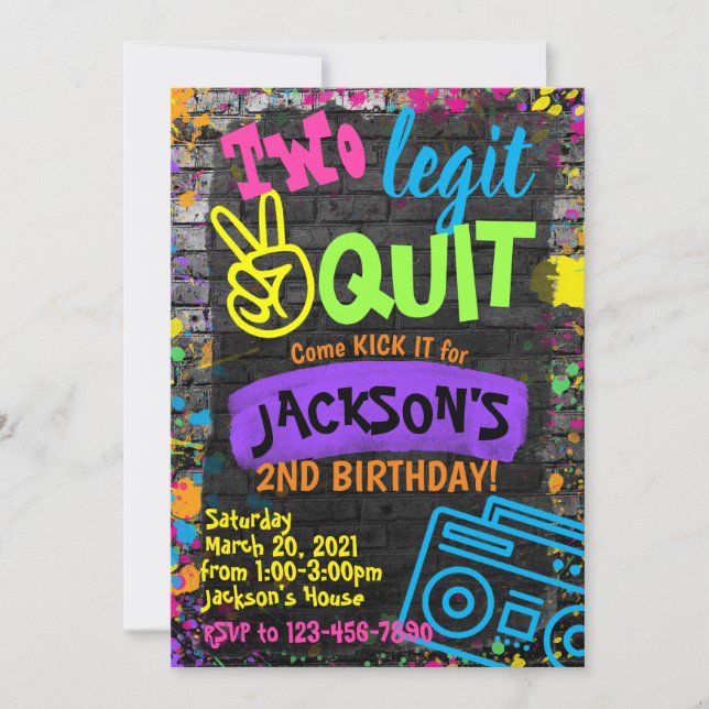 Two legit to quit birthday invitation (Front)