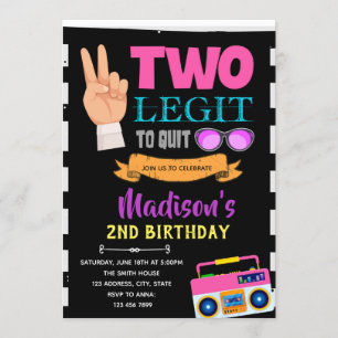 Two legit to quit girl birthday party invitation