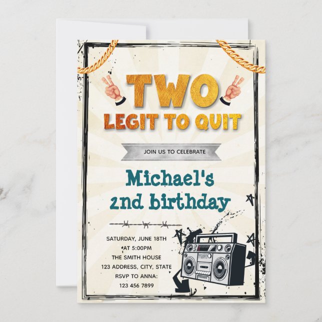 TWO legit to quit invitation (Front)