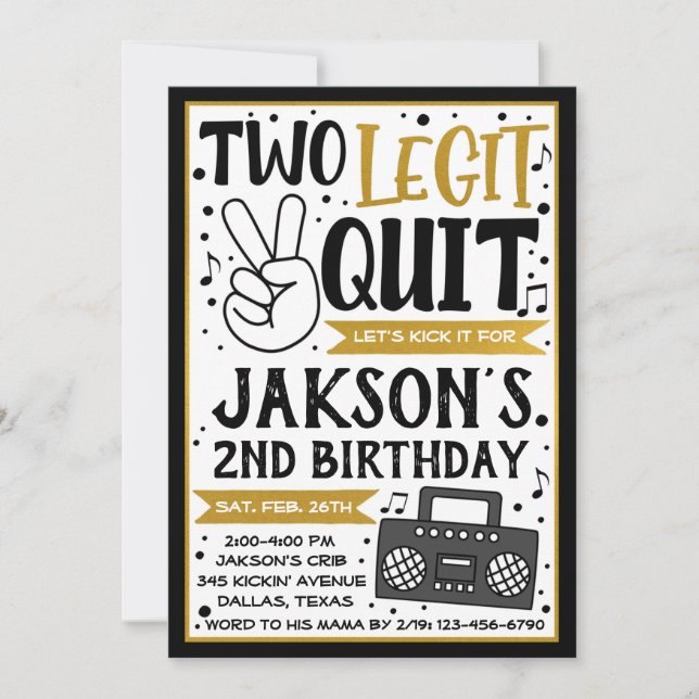 Two Legit to Quit Invitation Two Legit Party (Front)