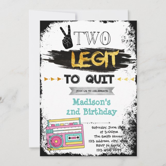 Two legit to quit party girl theme invitation (Front)