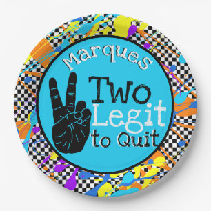Two Legit to Quit Retro 2nd Birthday Blue Paper Plate