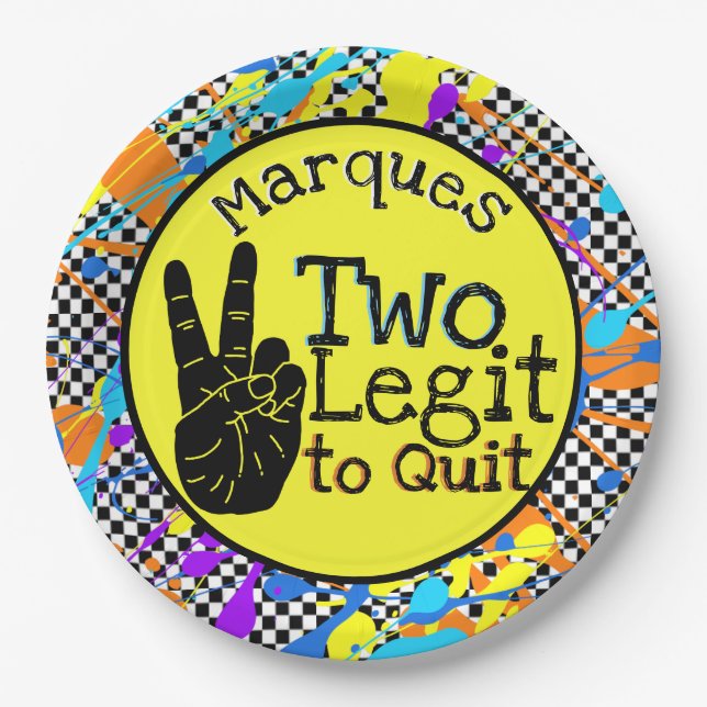 Two Legit to Quit| Retro 2nd Birthday Checkers Paper Plate (Front)