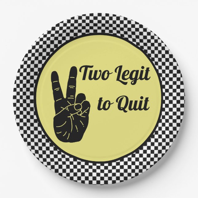 Two Legit to Quit| Retro 2nd Birthday Chequerboard Paper Plate (Front)