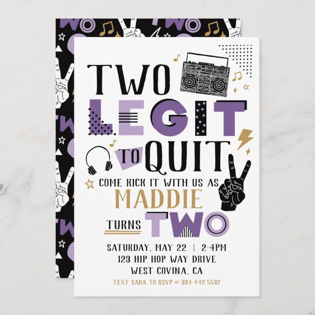 Two Legit to Quit Second Birthday Invitation (Front/Back)