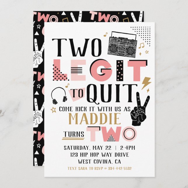 Two Legit to Quit Second Birthday Invitation (Front/Back)