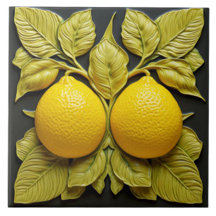 Two Lemons 3D Mediterranean Summer Citrus Ceramic Tile