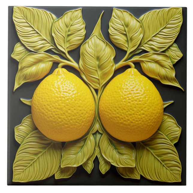 Two Lemons 3D Mediterranean Summer Citrus Ceramic Tile (Front)