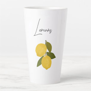 Two Lemons with Green Leaves   Fresh Citrus  Latte Mug