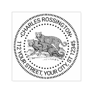 Two Leopards Standing Name Return Address Self-inking Stamp