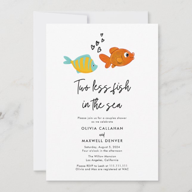 Two Less Fish In The Sea Couples Shower Invites (Front)