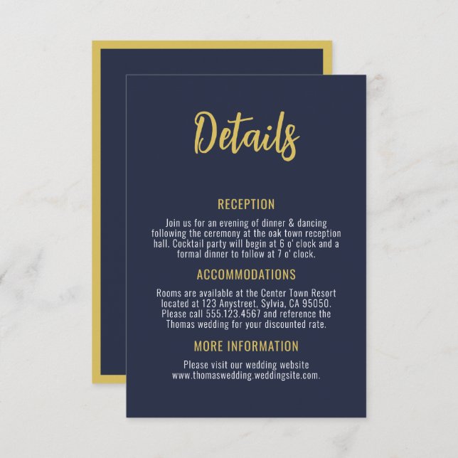 Two Less Fish in the Sea Navy Gold Coastal Wedding Enclosure Card (Front/Back)