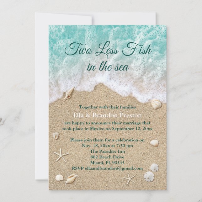 Two Less Fish in the Sea Post Wedding Invitation (Front)