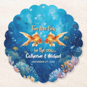 Two Less Fish In The Sea Underwater Wedding Paper Coaster
