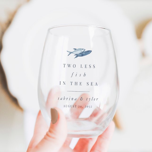 Two Less Fish in the Sea Wedding Favour Stemless Wine Glass (Creator Uploaded)