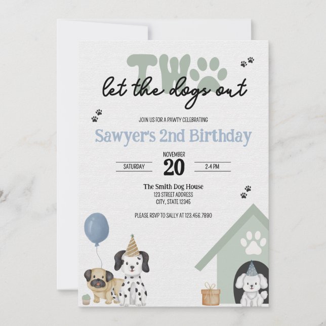 Two Let the Dogs Out | 2nd Birthday Invitation  (Front)