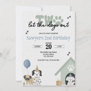 Two Let the Dogs Out 2nd Birthday Invitation