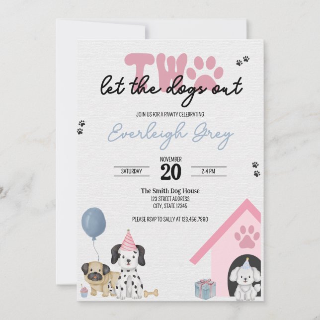 Two Let the Dogs Out | 2nd Birthday Invitation  (Front)