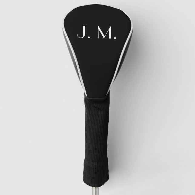 Two Letter Black Monogram Minimal White Typography Golf Head Cover (Front)