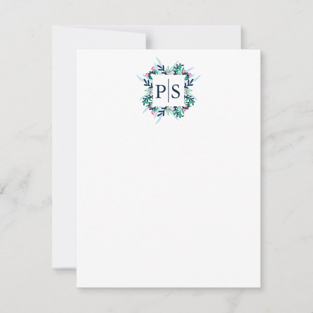 Two Letter Floral Monogram Personalised Stationery Card (Front)