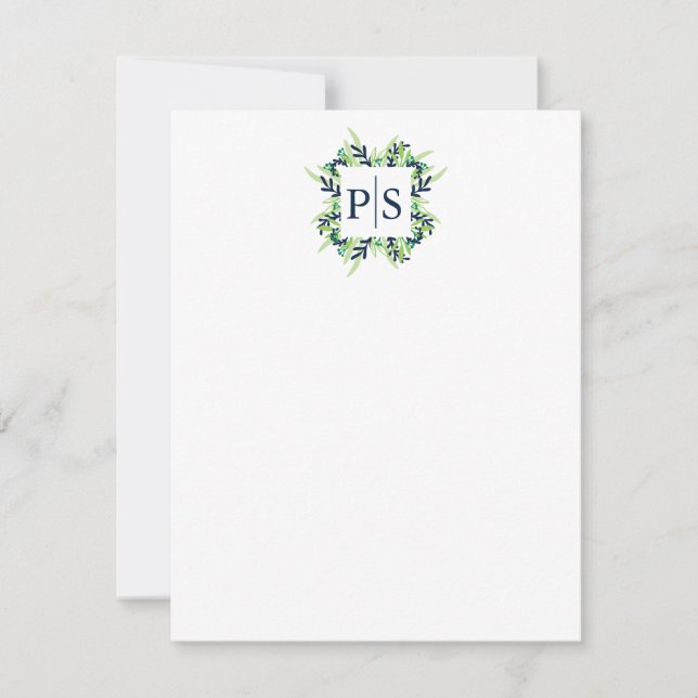Two Letter Floral Monogram Personalised Stationery Card (Front)