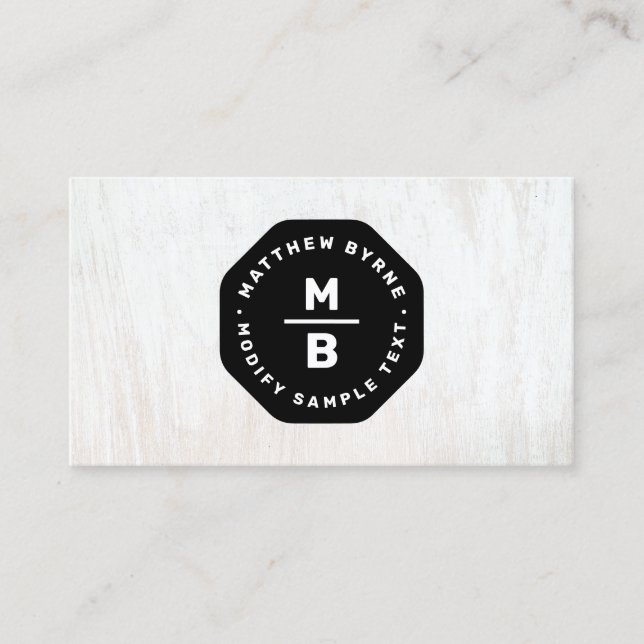 Two Letter Monogram Black Emblem Wood Business Card (Front)