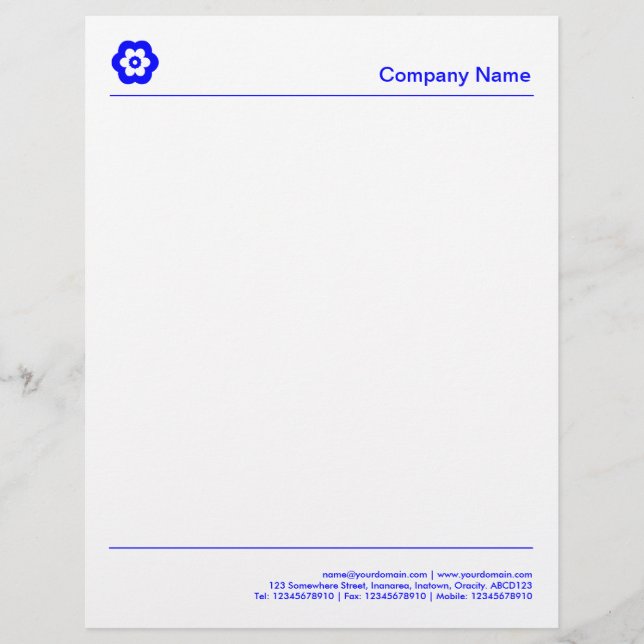 Two Lines - All Blue Custom Letterhead (Front)