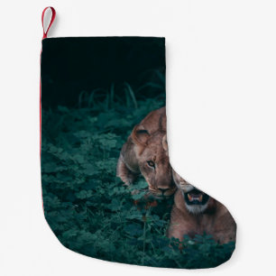 TWO LIONESS ON GREEN PLANTS SMALL CHRISTMAS STOCKING