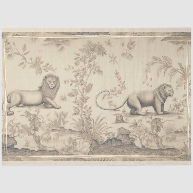 Two Lions Art in Tan Taupe Naturescape Tissue Paper (Front)