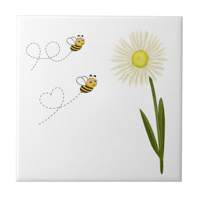 Two little and cute bees ceramic tile (Front)