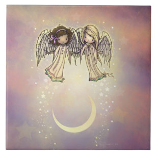 Two Little Angels on a Twinkling Night Art Ceramic Tile