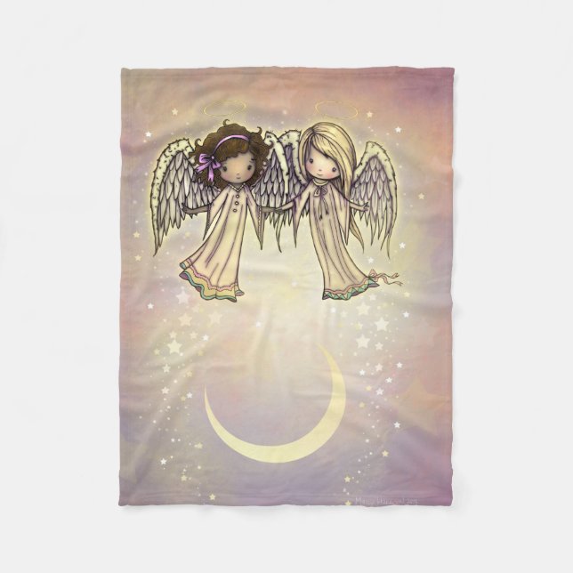 Two Little Angels on a Twinkling Night Art Fleece Blanket (Front)