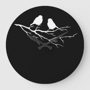 Two Little Bird Black and White Sparrows, Nature Large Clock