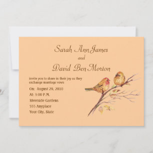Two Little Bird Sparrows Peach Brown Rustic Nature Invitation