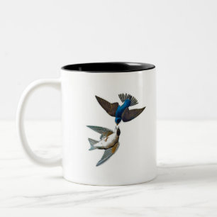 Two little birds flying free in the sky. Vintage c Two-Tone Coffee Mug