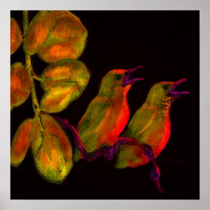 two little birds-orange and yellow poster