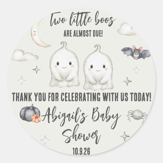 Two Little BOOS are almost Due! Halloween Shower Classic Round Sticker (Front)