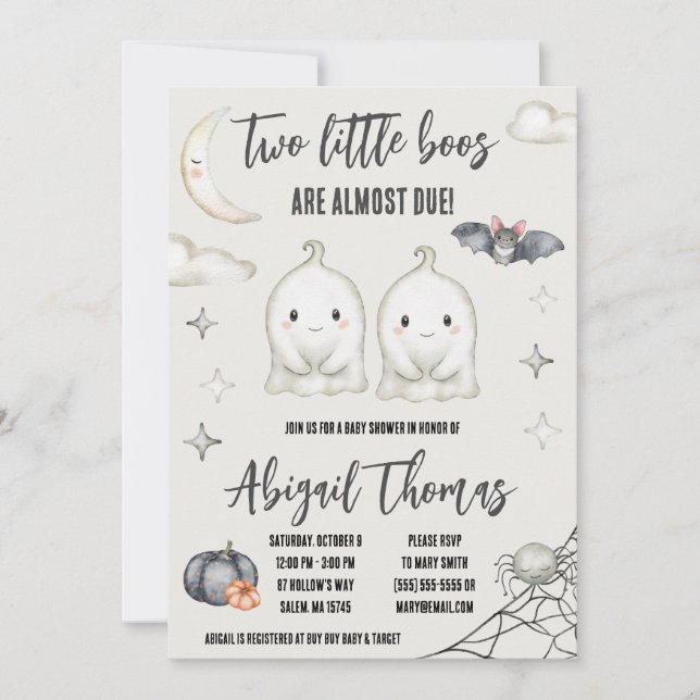 Two Little BOOs are almost Due! Twin Baby Shower Invitation (Front)