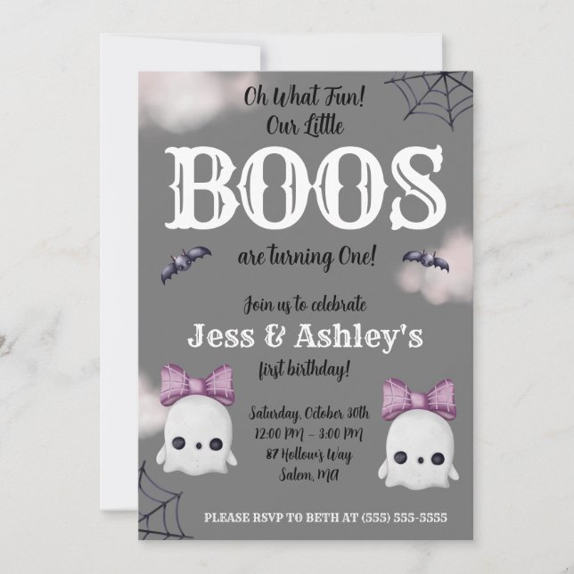 Two Little BOOS are turning 1!  Ghost 1st Birthday Invitation (Front)