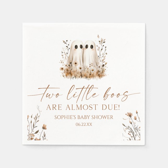 Two Little Boos Ghost Wildflower Twins Baby Shower Napkin (Front)