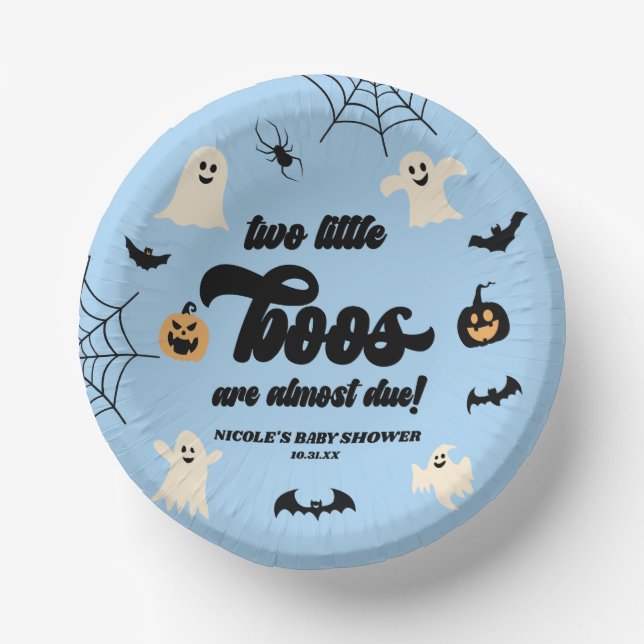 Two Little Boos Twins Halloween Baby Shower Paper Plate (Front)