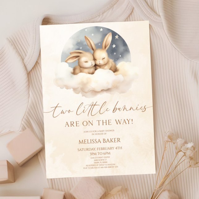 Two Little Bunnies Are On The Way Twin Baby Shower Invitation (Creator Uploaded)