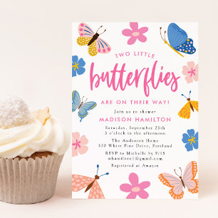 Two Little Butterflies Twin Baby Shower Invitation