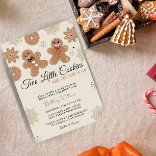 Two Little Cookies Christmas Twin Baby Shower Invitation