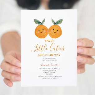Two little cutie are on the way Citrus Orange Invitation