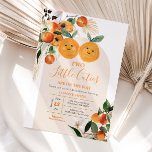 Two little cutie are on the way Citrus Orange Invitation