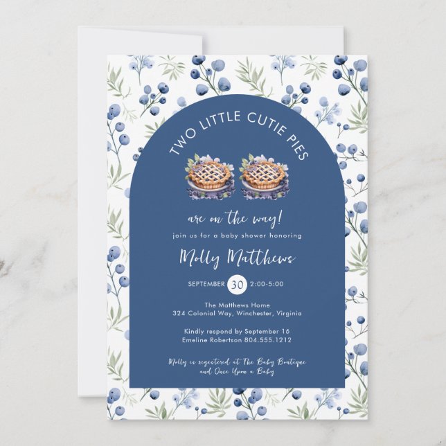 Two Little Cutie Pies Blueberry Baby Shower  Invitation (Front)