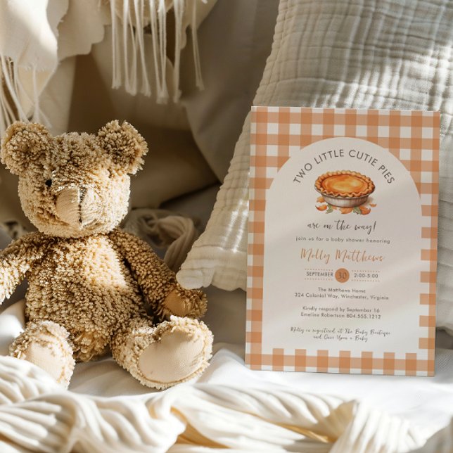 Two Little Cutie Pies Fall Pumpkin Baby Shower  Invitation (Two Cutie Pies are on their way Fall Baby Shower Invitation)
