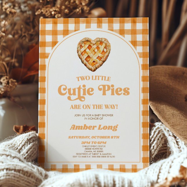 Two Little Cutie Pies Retro Twins Baby Shower Invitation (Creator Uploaded)