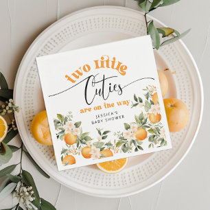 Two little cutie twins baby shower oranges napkin